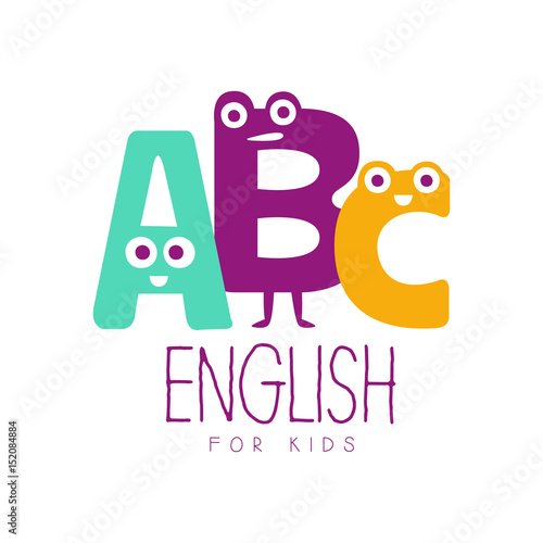 English for kids logo symbol. Colorful hand drawn label