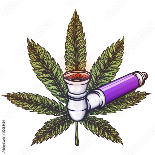 Cannabis leaf with pipe.