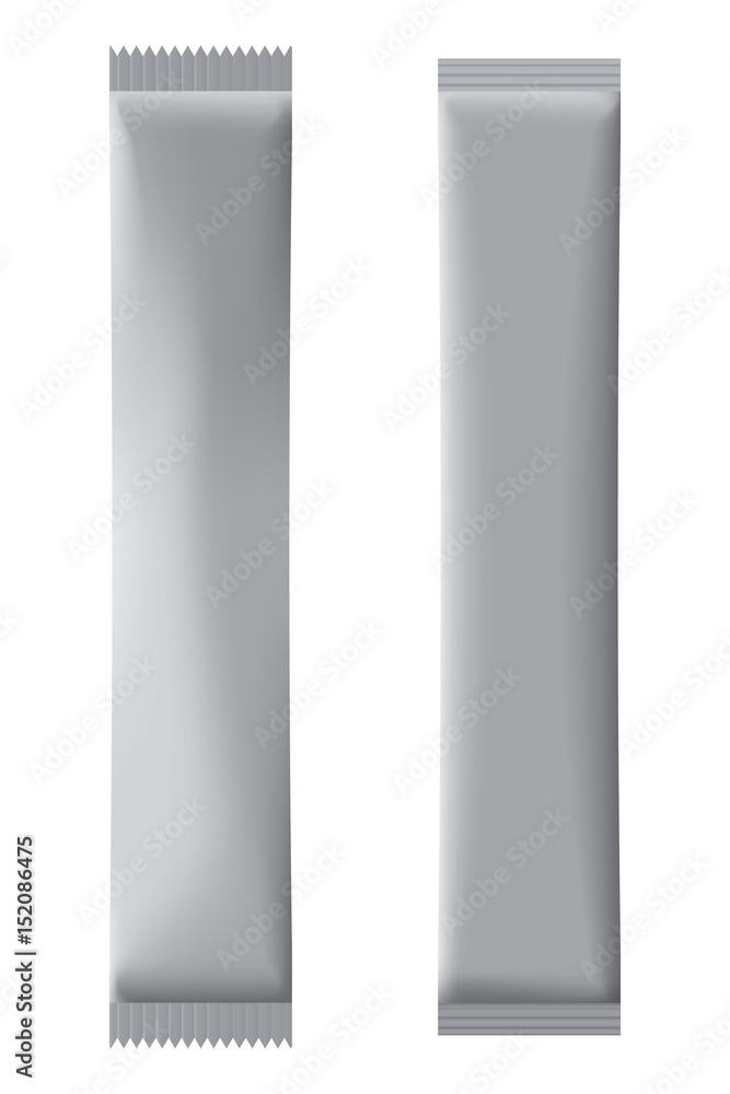 Two full vertical long silver sachets for design. Two full vertical long silver sachets for design.