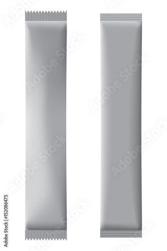 Two full vertical long silver sachets for design.