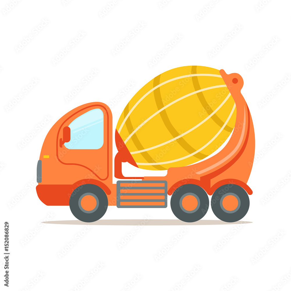 Orange concrete mixing truck. Construction machinery equipment colorful  cartoon vector Illustration Stock Vector | Adobe Stock