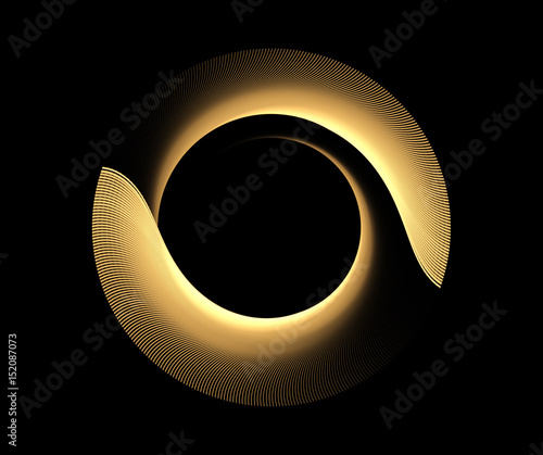 Abstract metallic golden fractal element for design in rotational motion. Concept technology