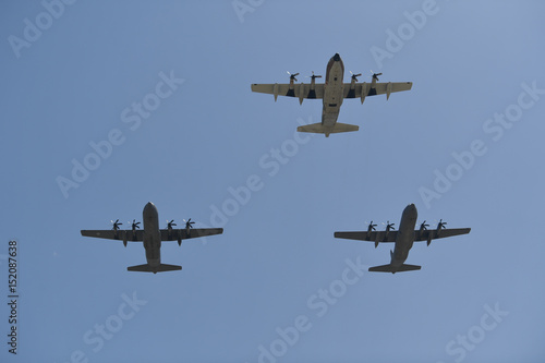 Synchronized flight of 3 military aircraft in the team during Israeli 69st independent day