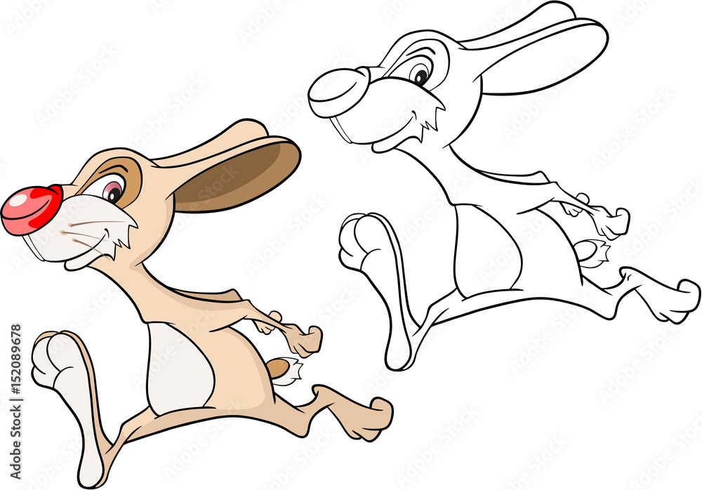 Naklejka premium Illustration of a Cute Rabbit. Cartoon Character. Coloring Book