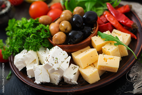 Diner platter - olives, cheese and vegetables