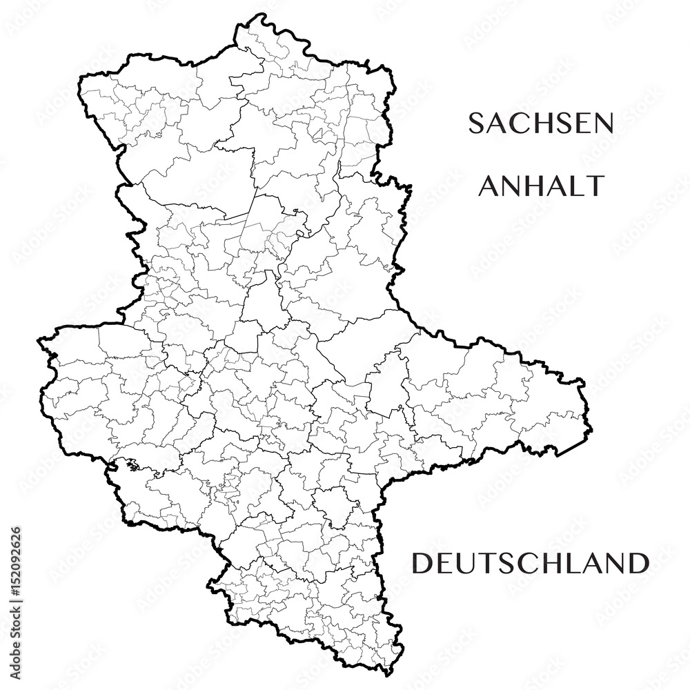 Fototapeta premium Detailed map of the State of Saxony Anhalt (Germany) with borders of municipalities, municipalities associations, districts, and state. Vector illustration