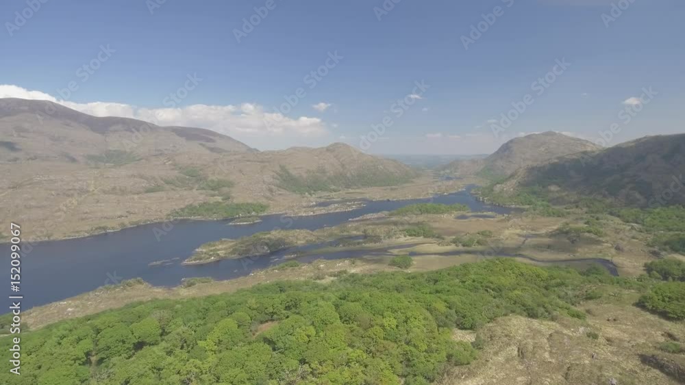 Aerial view Killarney National Park on the ring of kerry, county kerry, ireland. epic aerial of a natural irish landscape. flat video profile. Aerial view Killarney National Park on the ring of kerry, county kerry, ireland. epic aerial of a natural irish landscape. flat video profile.