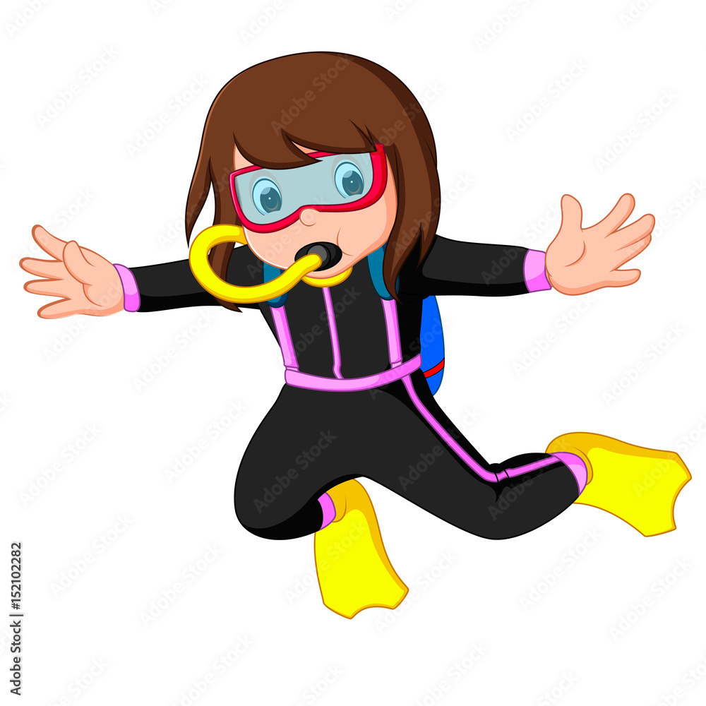 A cartoon illustration of a scuba diver girl A cartoon illustration of a scuba diver girl