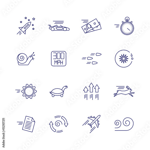 Motion and speed linear icons. Slow and fast vector signs