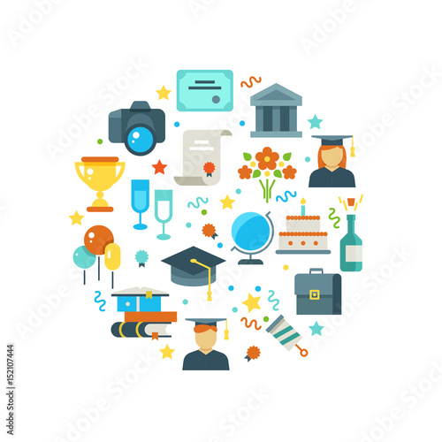 Wallpaper Mural Graduation day and learning vector concept with graduate party icons Torontodigital.ca