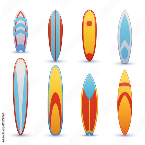 Vintage surfboards with cool graphic design vector set