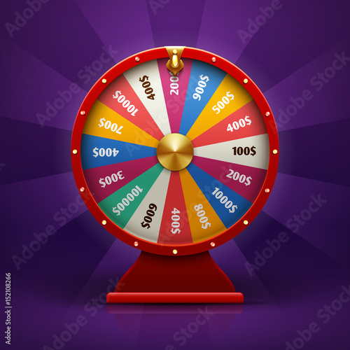 Realistic 3d spinning fortune wheel, lucky roulette vector illustration