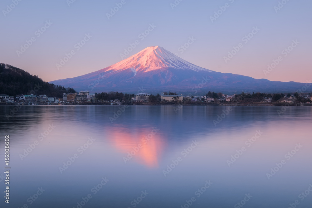 Fuji mountain in morning with reflection