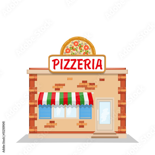 Cartoon pizzeria. Vector flat illustration