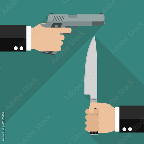 Man hold gun and man hold knife
