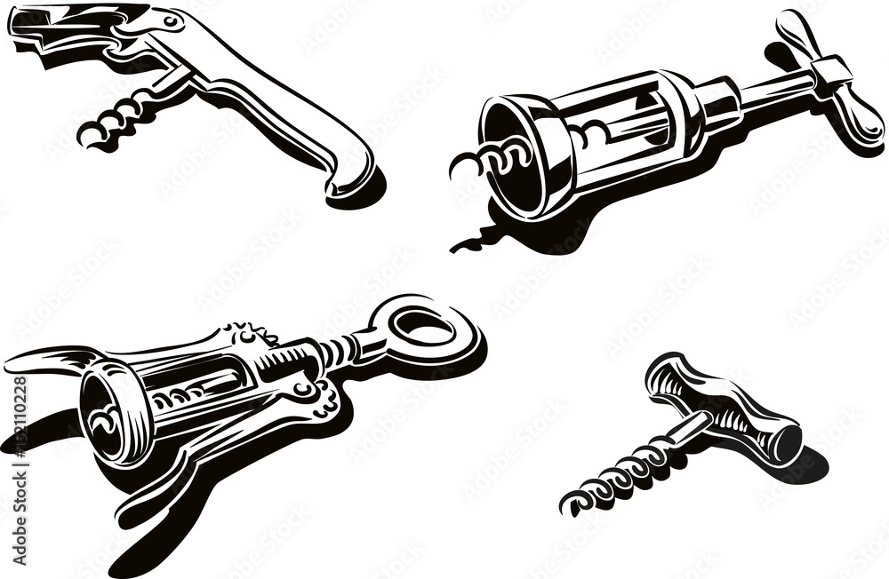 Four different types of corkscrews. vector de Stock Adobe Stock
