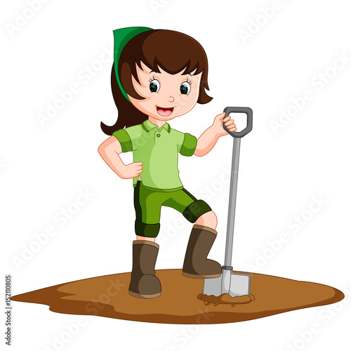 Farmer girl holding a shovel