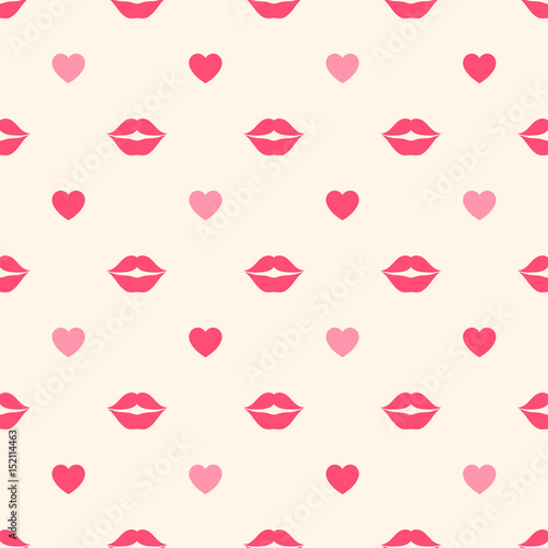 seamless pattern with red lips and hearts