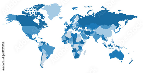 Fototapeta Naklejka Na Ścianę i Meble -  Blue world map. Political map. Every country is isolated.