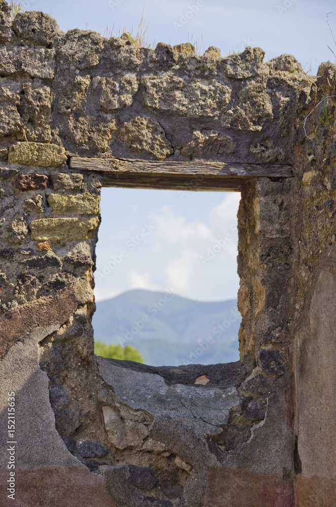 Window to Vesuvius at Pompeii, Italy