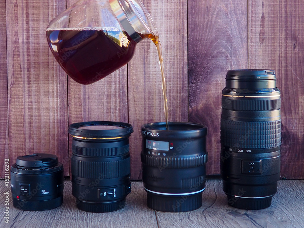 a few lenses in a row, pour tea and milk into the lens of the concept of creativity, idea, stereotypes a few lenses in a row, pour tea and milk into the lens of the concept of creativity, idea, stereotypes