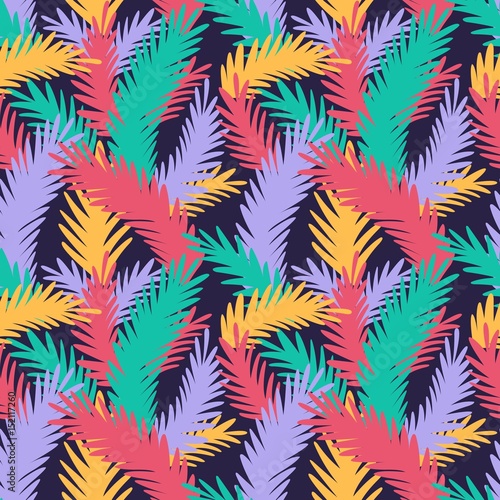 Colorful seamless pattern with tropical leaves. Vector background for design