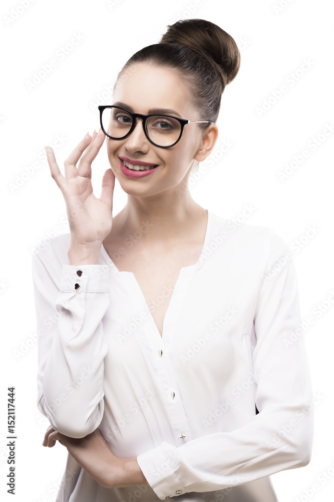 female portrait in glasses on a white background female portrait in glasses on a white background