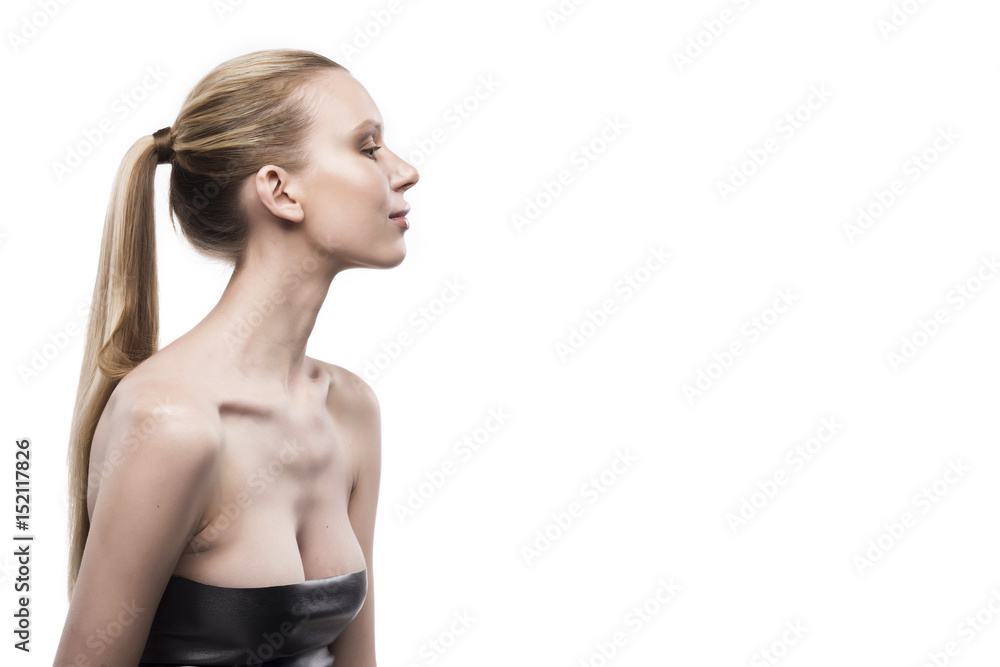 beauty female portrait with naked shoulders isolated on white beauty female portrait with naked shoulders isolated on white