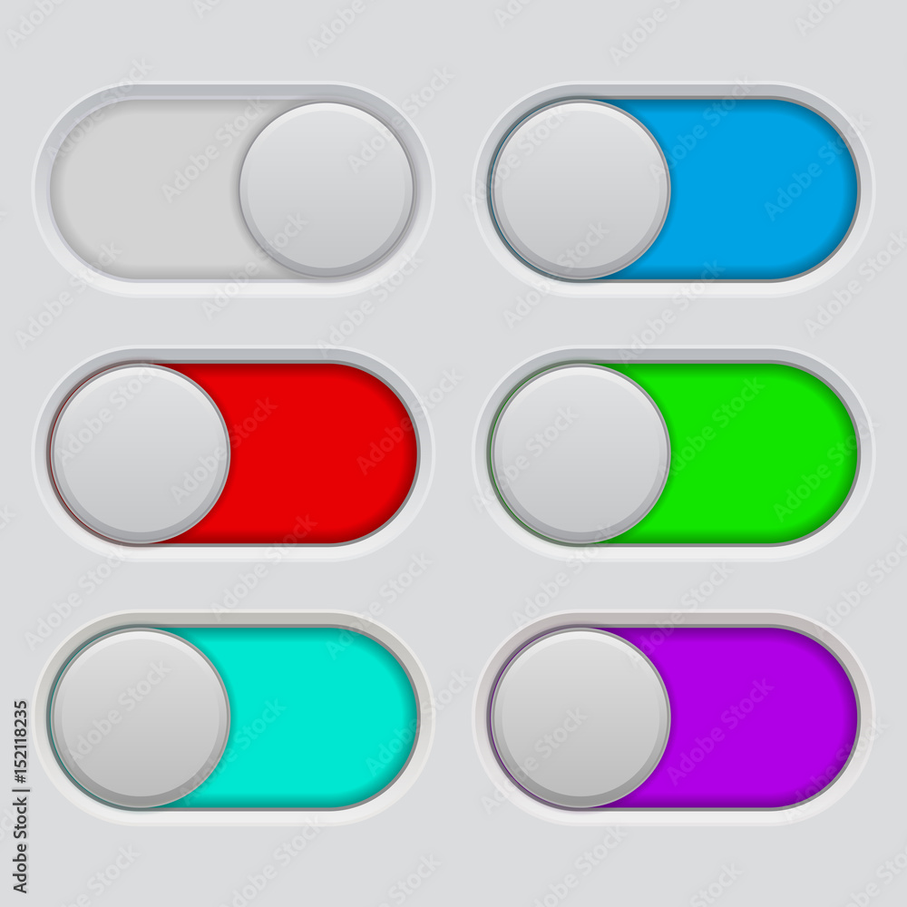 Toggle switch buttons. On and Off Toggle switch buttons. On and Off