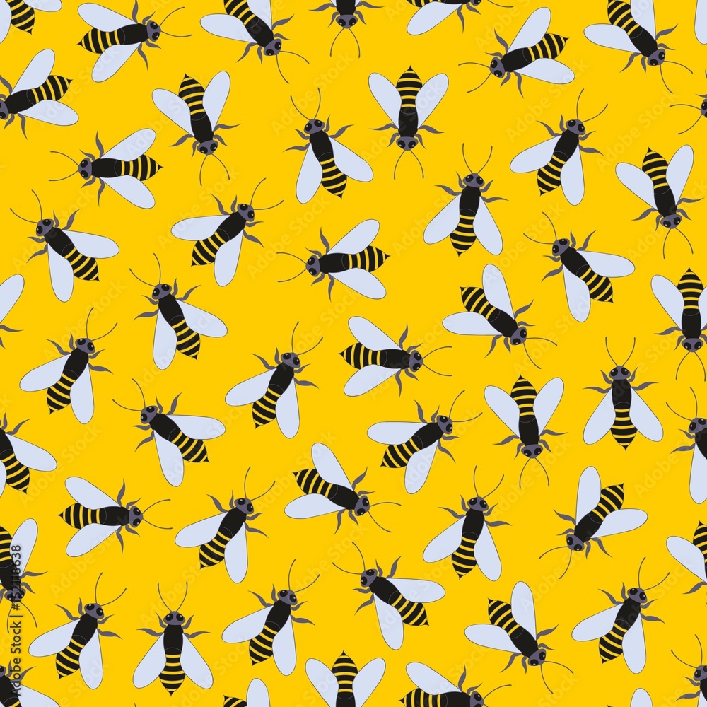 Bees on a yellow background. Vector seamless pattern Bees on a yellow background. Vector seamless pattern