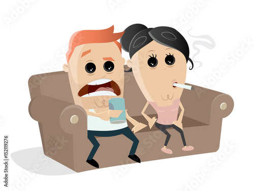 scruffy couple is ready for a cozy tv evening