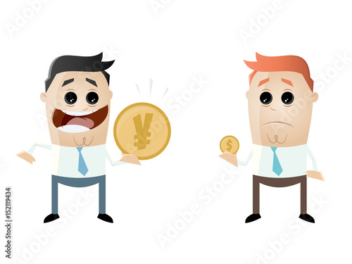 businessmen comparing their earnings yen vs dollar