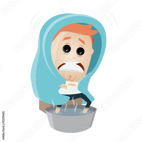 cartoon man is freezing