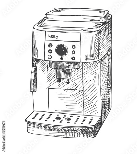 Coffee machine isolated on white background. Vector illustration of a sketch style.