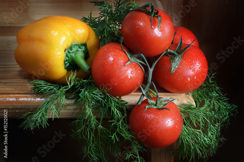 Vegetables, tomatoes and peppers, on the table