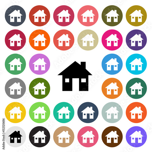 Vector modern House flat design icon set in button