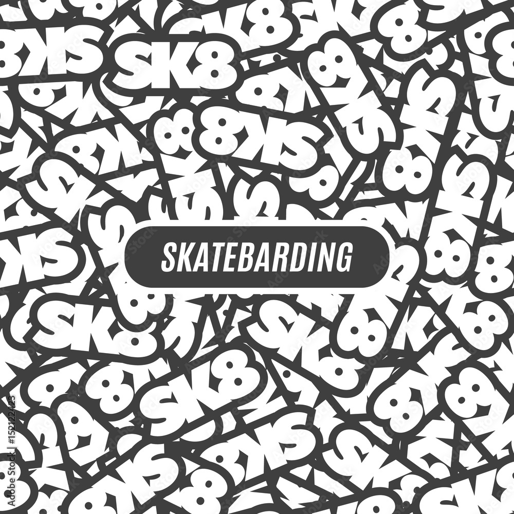 Skateboard black and white seamless pattern. Skateboarding, sk8 background. vector illustration