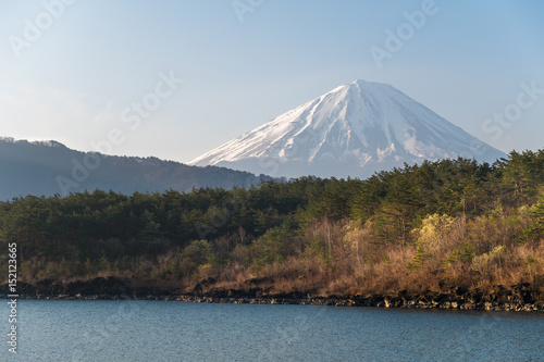 Lake Saiko with Mt.Fuji in morning, Yamanashi, Japan.