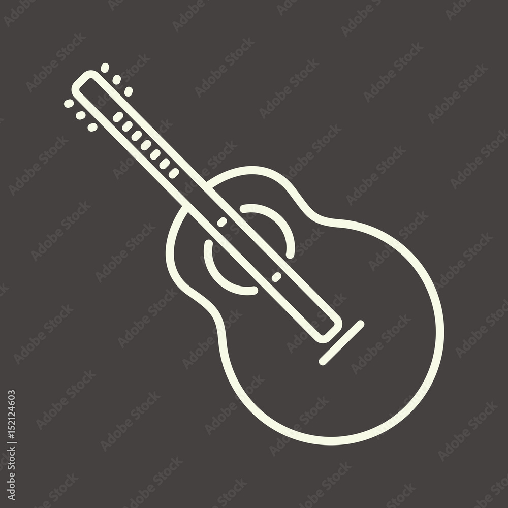 White outline guitar icon, vector acoustic guitar symbol, music instrument White outline guitar icon, vector acoustic guitar symbol, music instrument