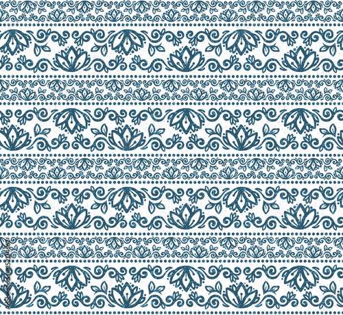Tribal style hand drawn flowers lines vector seamless pattern