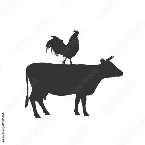cow and rooster, icon, vector illustration