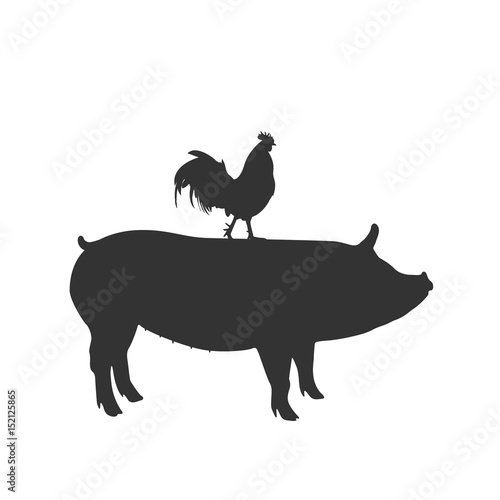 Pig and rooster, icon, vector illustration