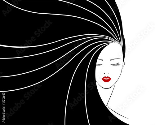 women long hair style icon, logo women face on white background