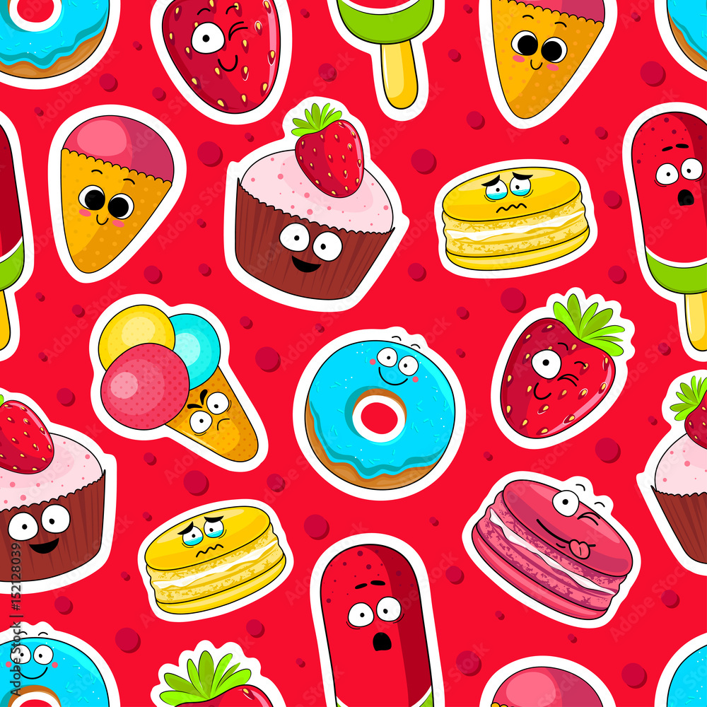 Cartoon sweets cute characters face isolated vector illustration. Funny