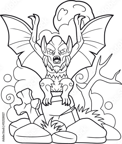 Cartoon vampire sitting on the background of the moon