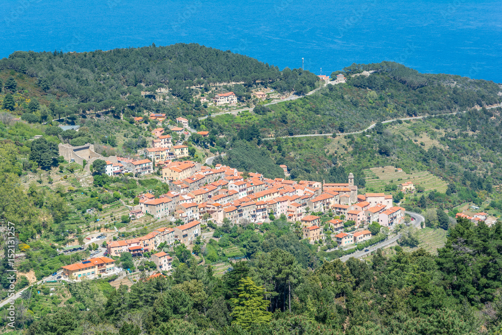 Panoramic view of Marciana village in Elba Island