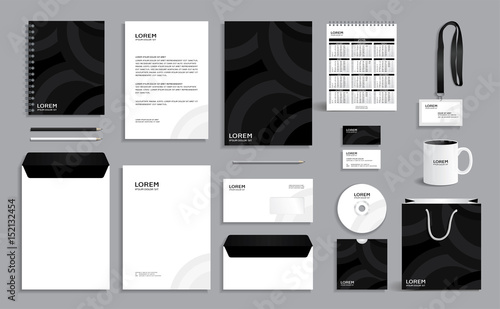 Corporate identity design template with black gray circles background