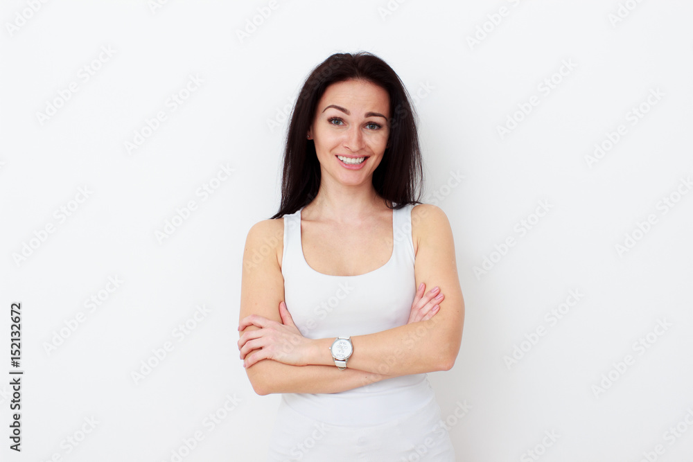 Beauty woman with white perfect smile looking at camera in studio Beauty woman with white perfect smile looking at camera in studio