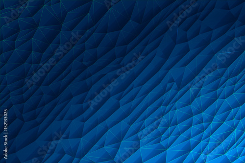Vector illustration of futuristic three dimensional space with abstract layers and triangular wire frame on top in deep blue color.