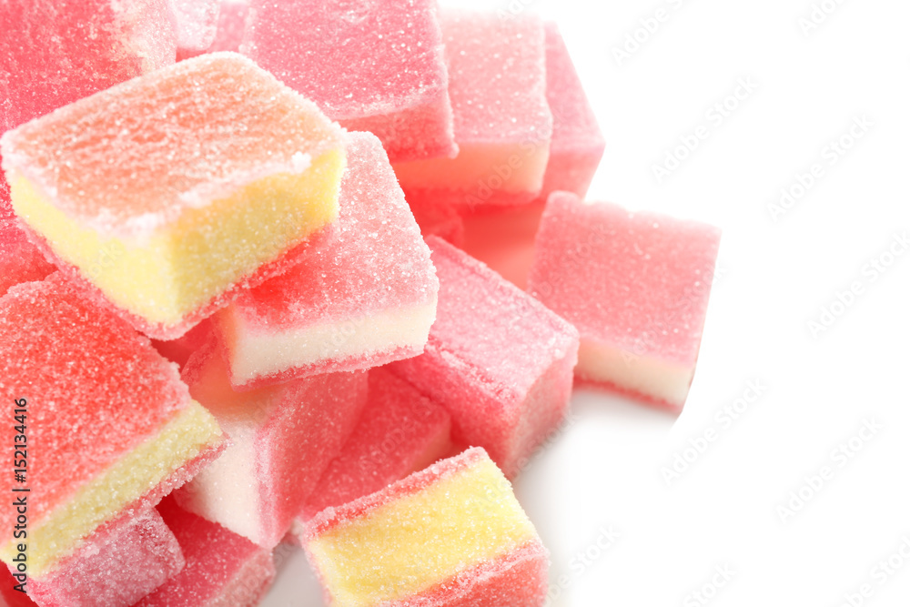 Tasty jelly candies on white background, closeup Tasty jelly candies on white background, closeup